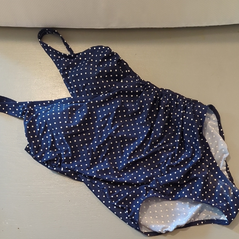 Miraclesuit Dark Blue and White Dotted One Piece Swimsuit